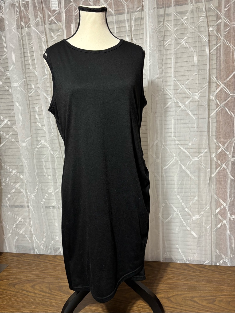 BTFBM XL Sleeveless Black Shift Dress - Classic Minimalist 38”L ruching on side
